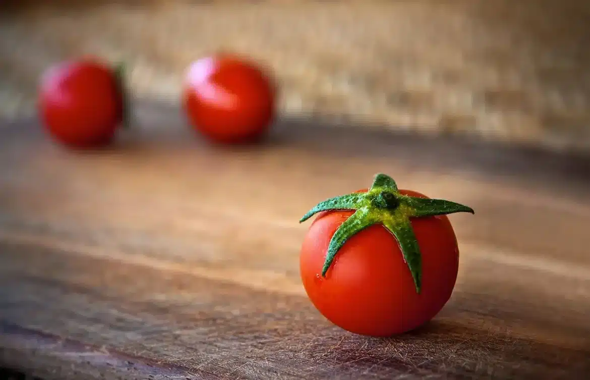 Un roman ouvert sur un plan de travail à côté d'ingrédients frais et d'ustensiles de cuisine.