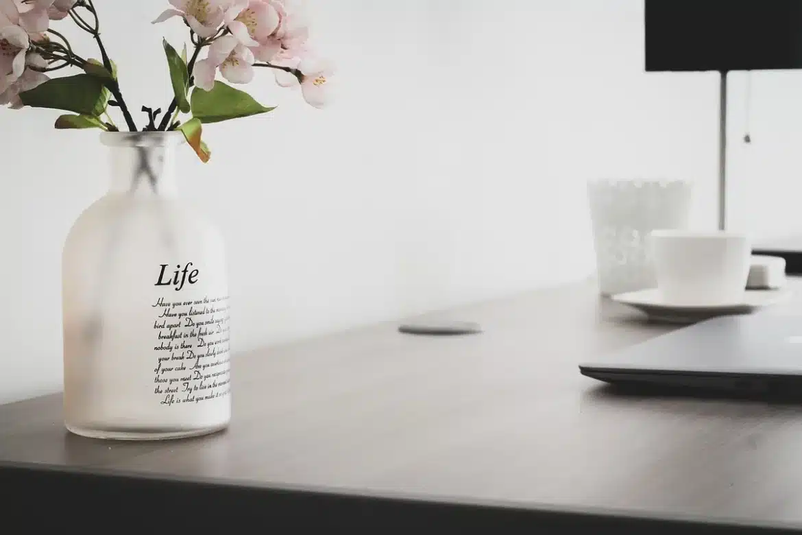 Mains tenant un CV ouvert sur un bureau avec un ordinateur portable, dans un environnement professionnel